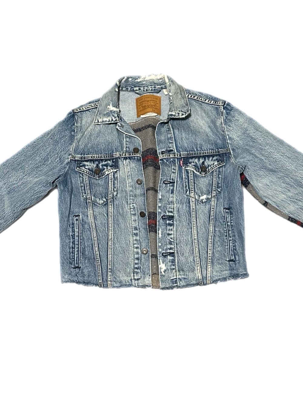 Levi's Light Blue Distressed Denim Jacket with Patterned Liner